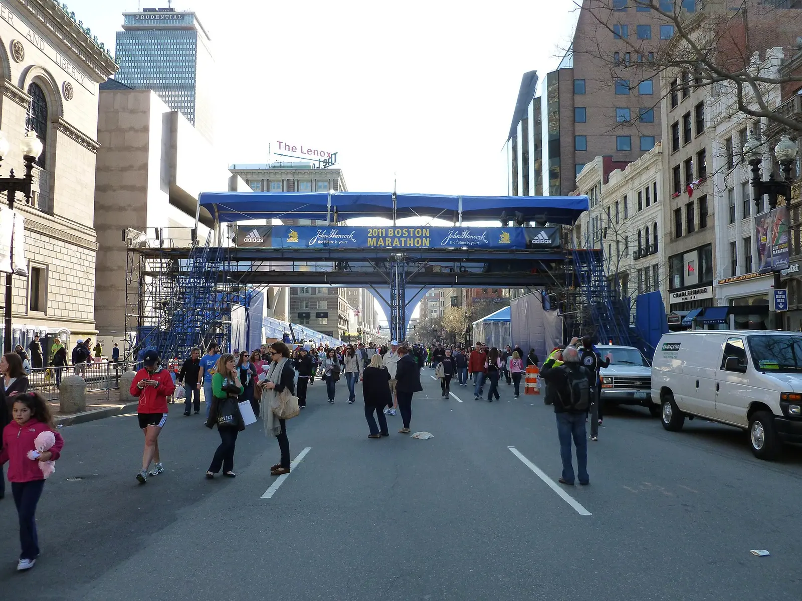 Finish line gantry on Boylston Street in Boston during Marathon weekend 2011