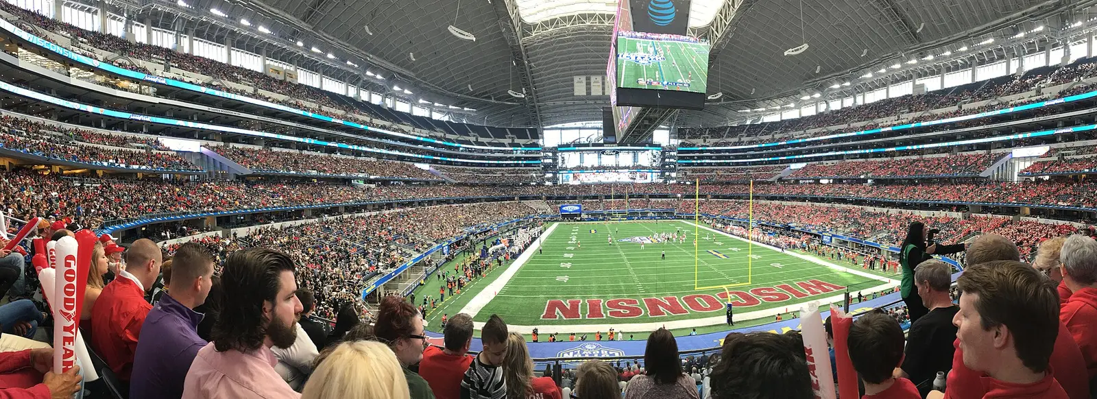 Panoramic view of the field and stands at the 2017 Cotton Bowl Classic in AT&T Stadium