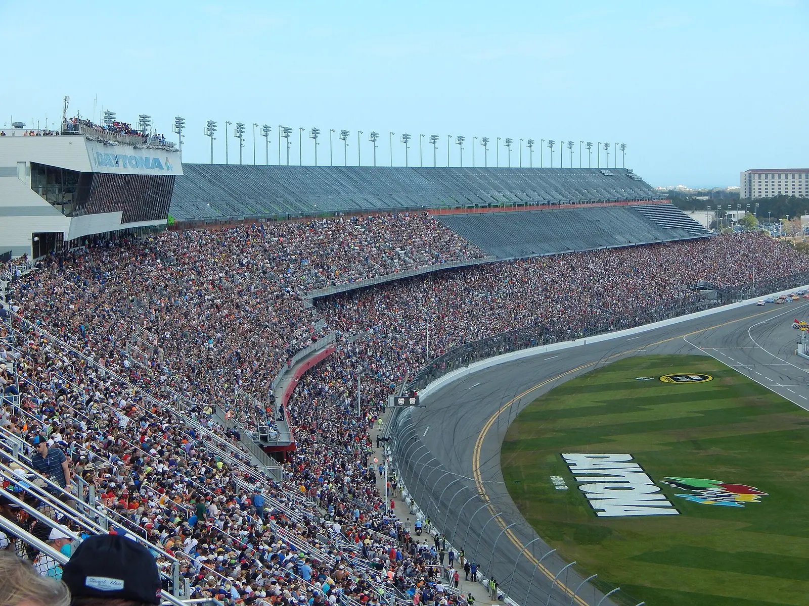 Packed grandstands at Daytona International Speedway on the day of the 2015 Daytona 500