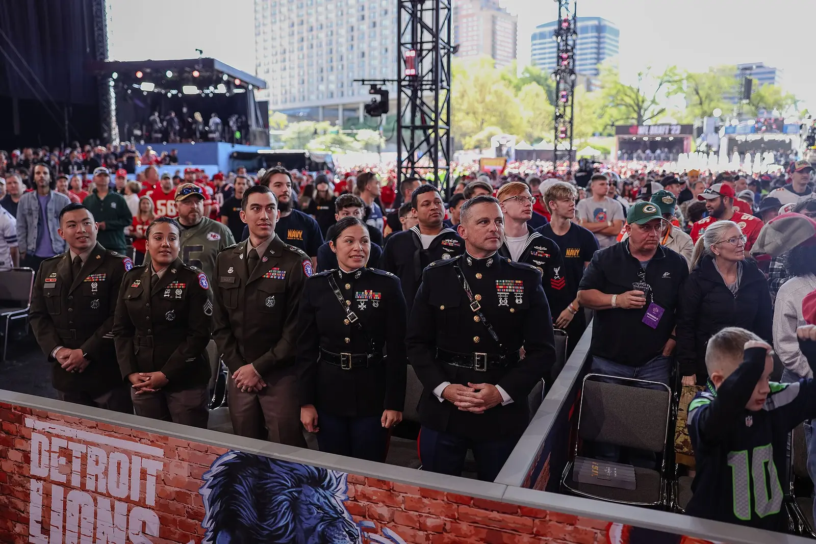 Crowd of fans and service members at the 2023 NFL Draft in Kansas City
