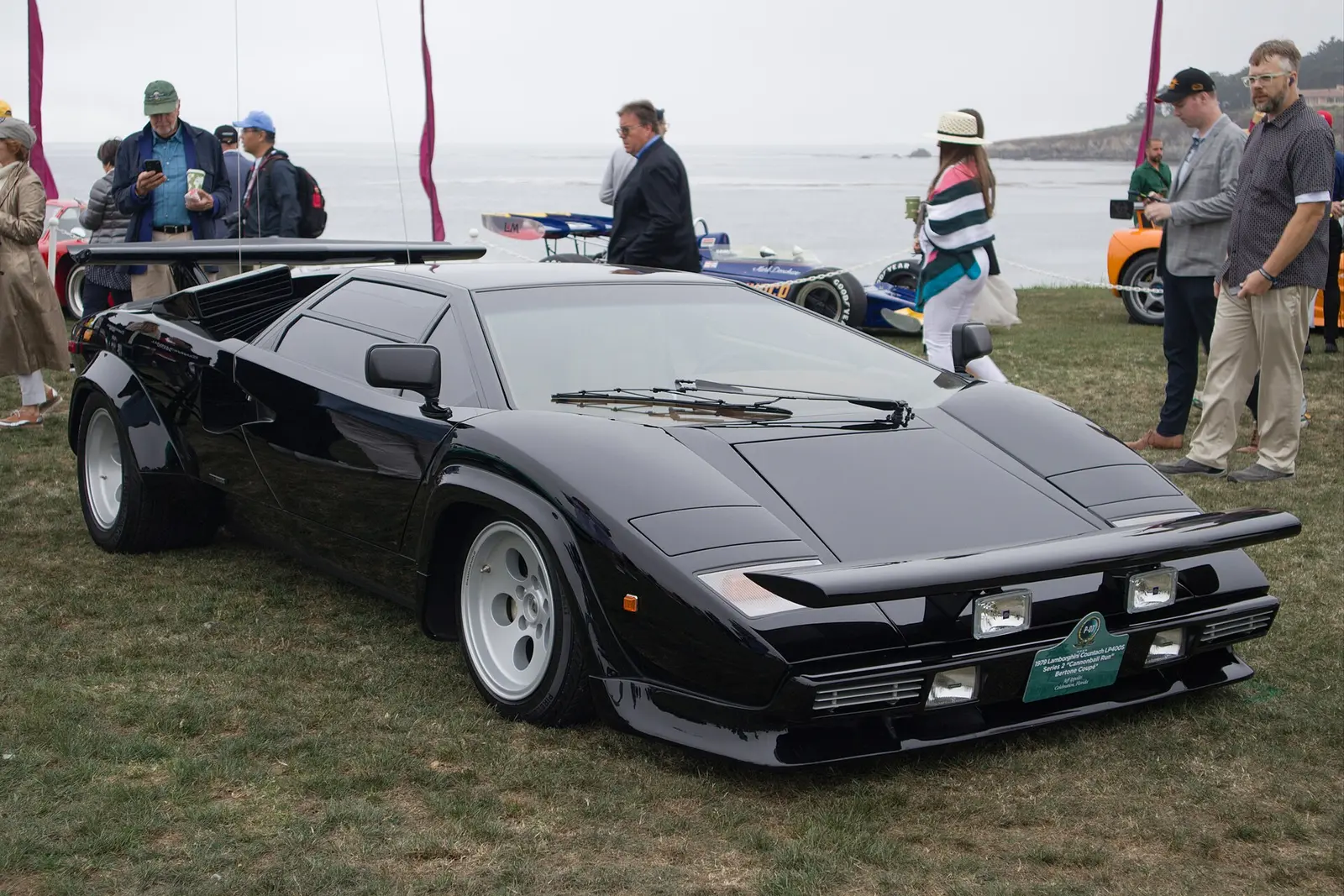 Black Lamborghini Countach on the lawn at the Pebble Beach Concours d'Elegance 2023