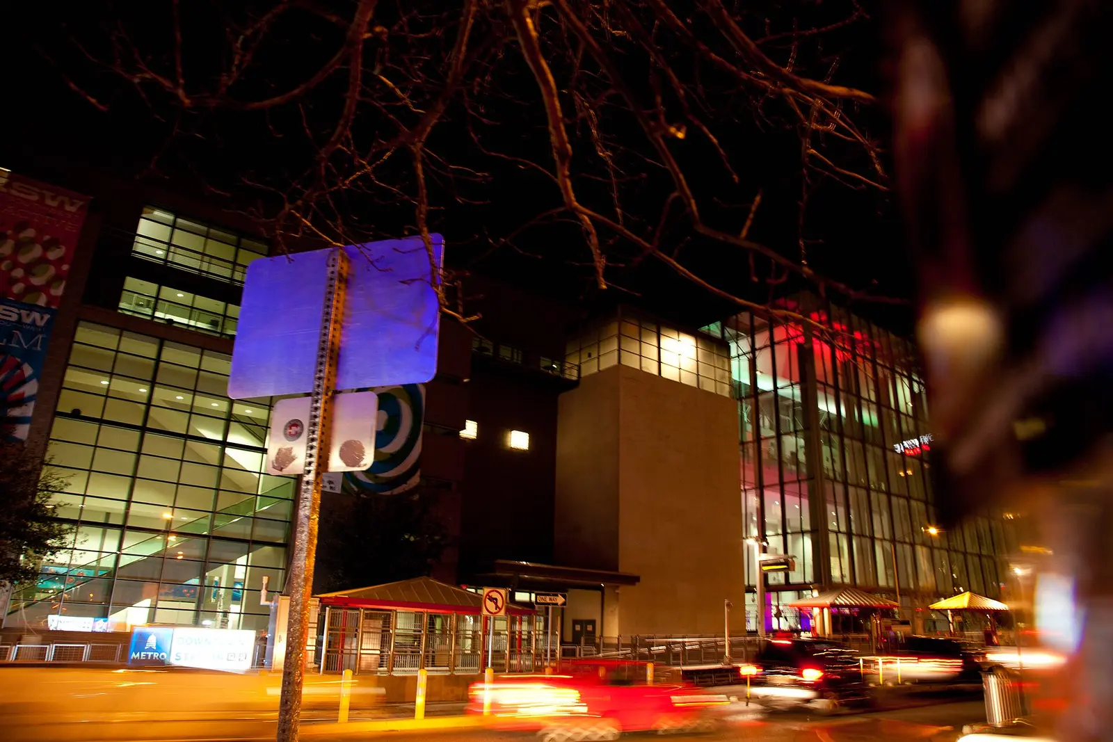Austin Convention Center lit at night during SXSW in 2011